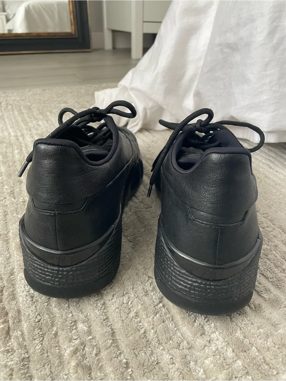 Giuseppe Zanotti Black Leather and Fabric Talon Low Top Wedge Sneakers